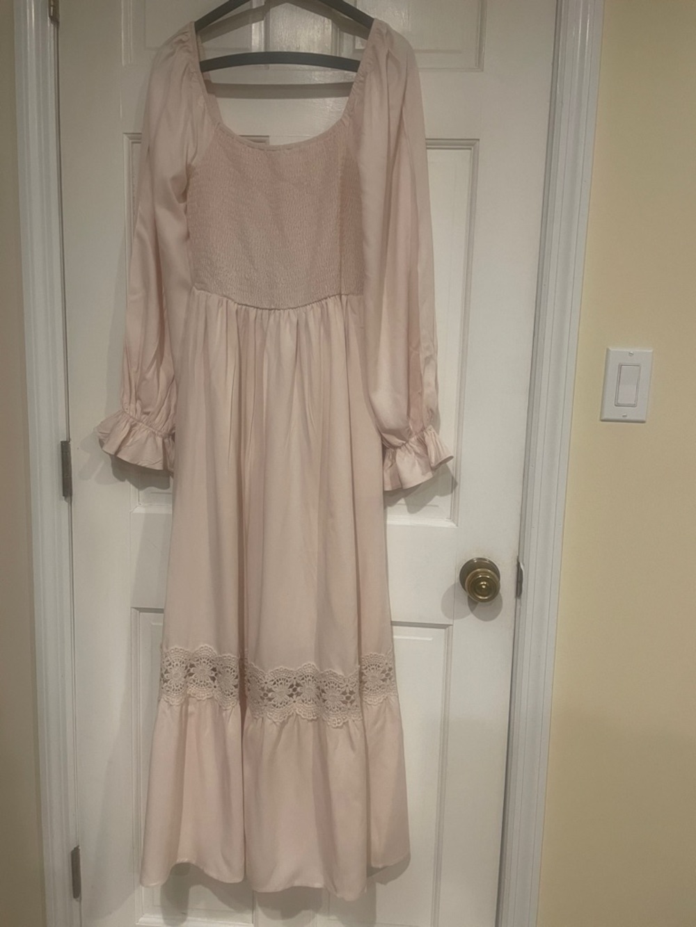 Smocked Bodice Long Sleeve Maxi Dress in Light Blush
